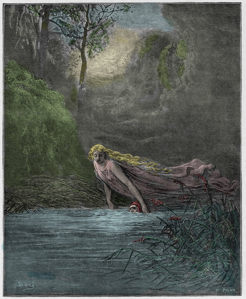 Purgatorio, Canto 31: Dante zanurzony w rzece Lete, ilustracja z „Boskiej komedii” Dantego Alighieri, 1885 autorstwa Gustave Dore