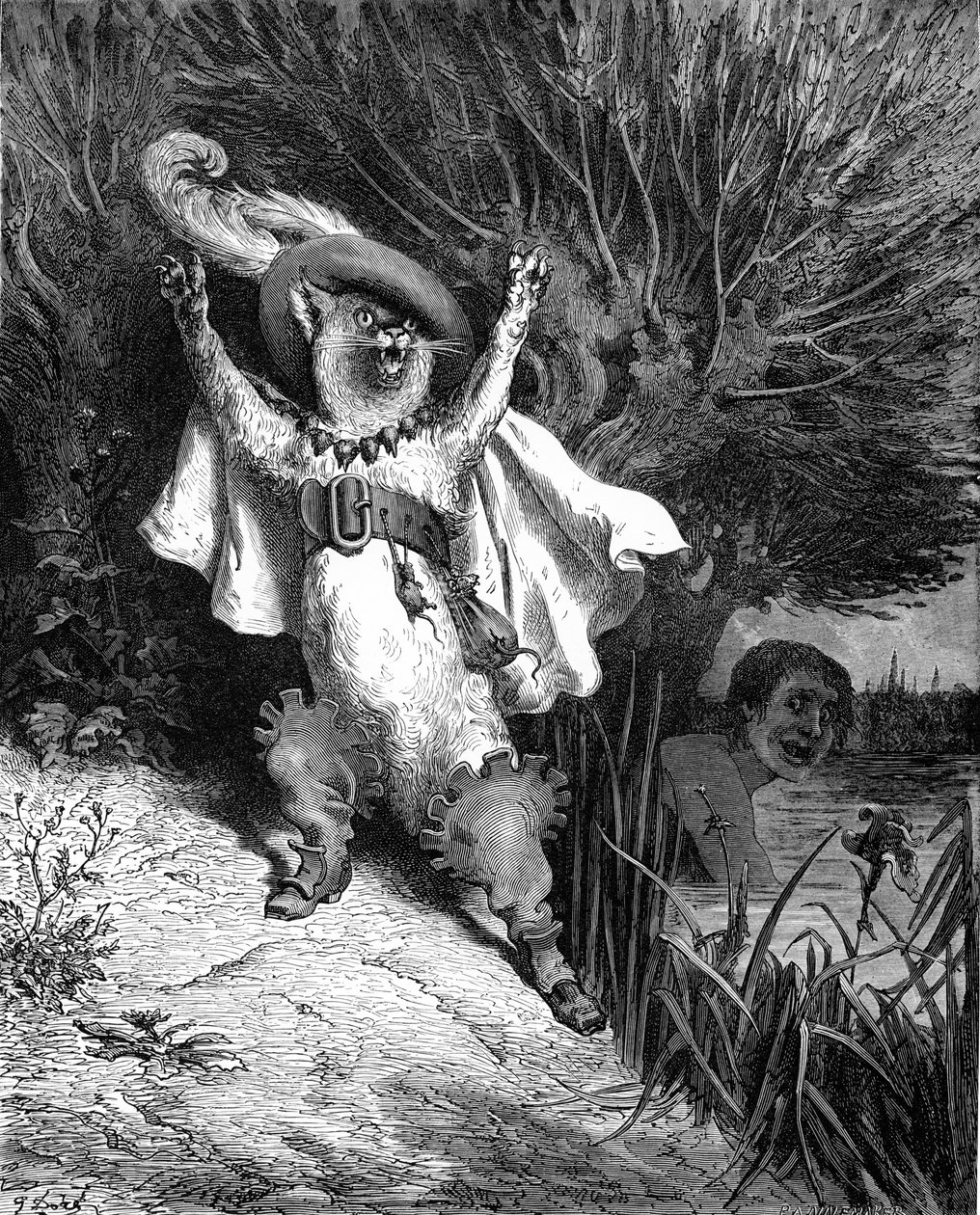 Kot w butach, rycina Gustave Doré. autorstwa Gustave Dore