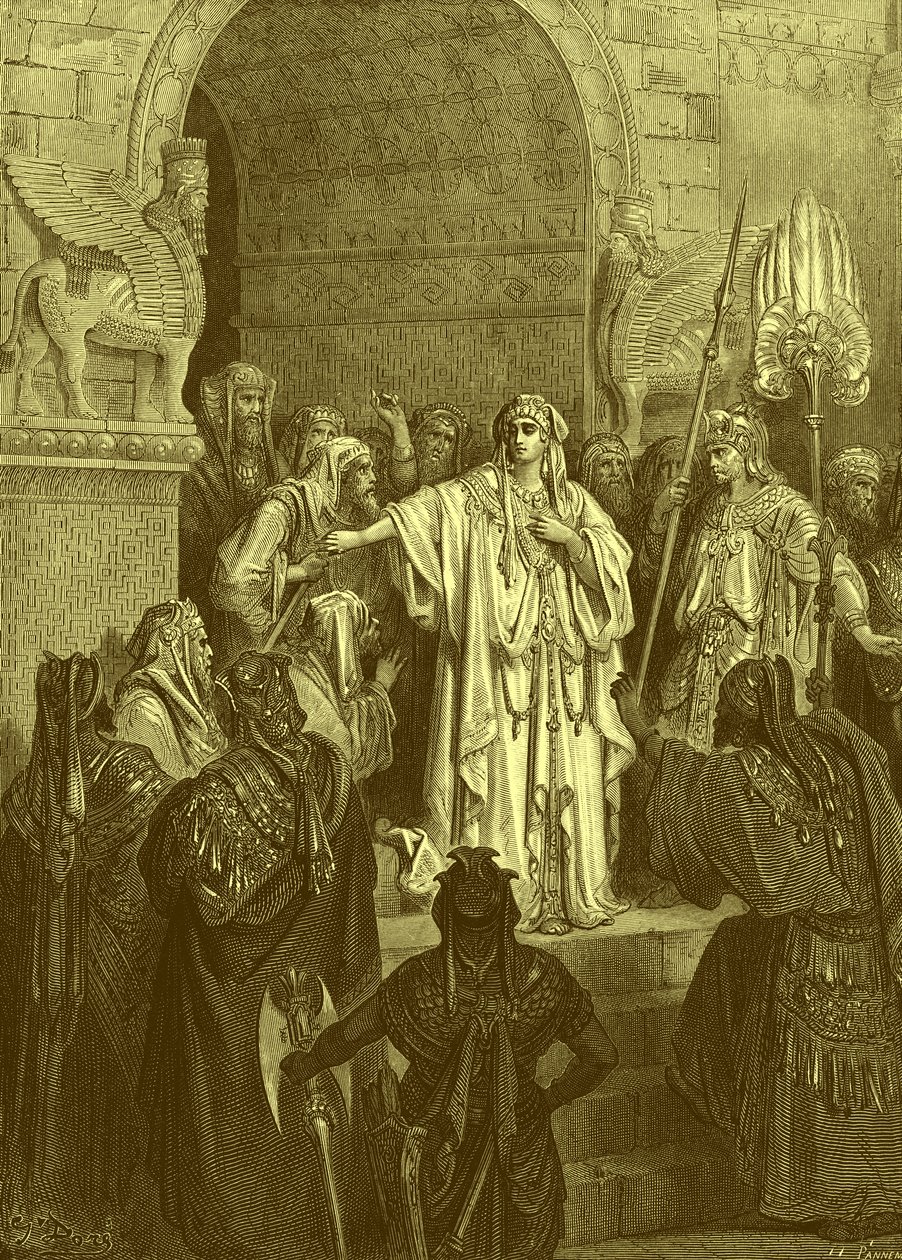 Królowa Waszti, rycina Doré. - Biblia autorstwa Gustave Dore