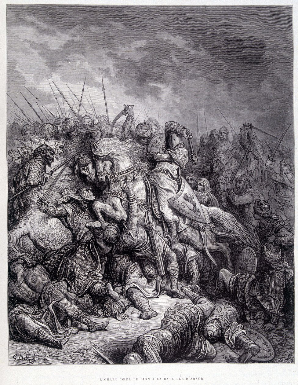Richard Heart of Lion w bitwie pod Arsur - rycina Gustave Doré autorstwa Gustave Dore