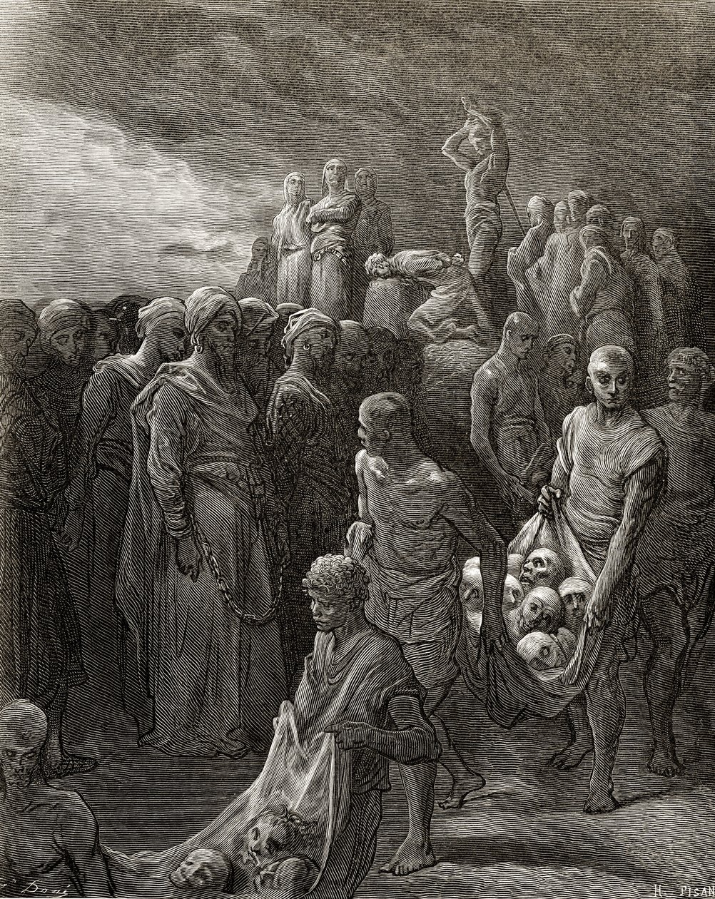 Ryszard I (1157-99) Lwie Serce masakruje jeńców w odwecie, ilustracja z „Bibliotheque des Croisades” J-F. Michaud, 1877 r. autorstwa Gustave Dore