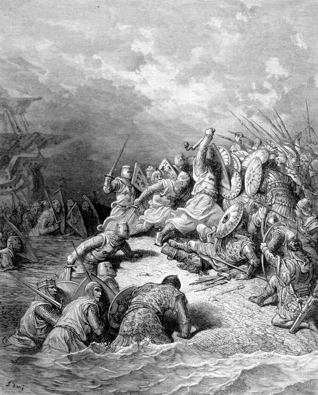 Richard Lion Heart dostarcza miasto Joppé - grawerunek Gustave Doré autorstwa Gustave Dore