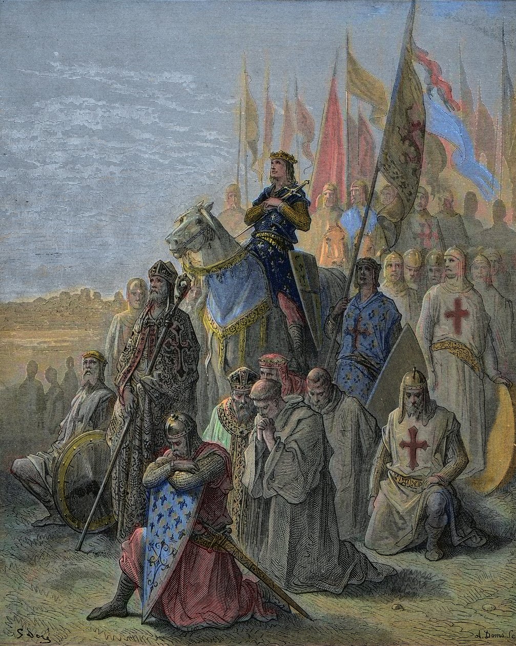 Saint Louis przybywa przed Damietta - Zdobycie egipskiego miasta przez skrzyżowania 6 czerwca autorstwa Gustave Dore