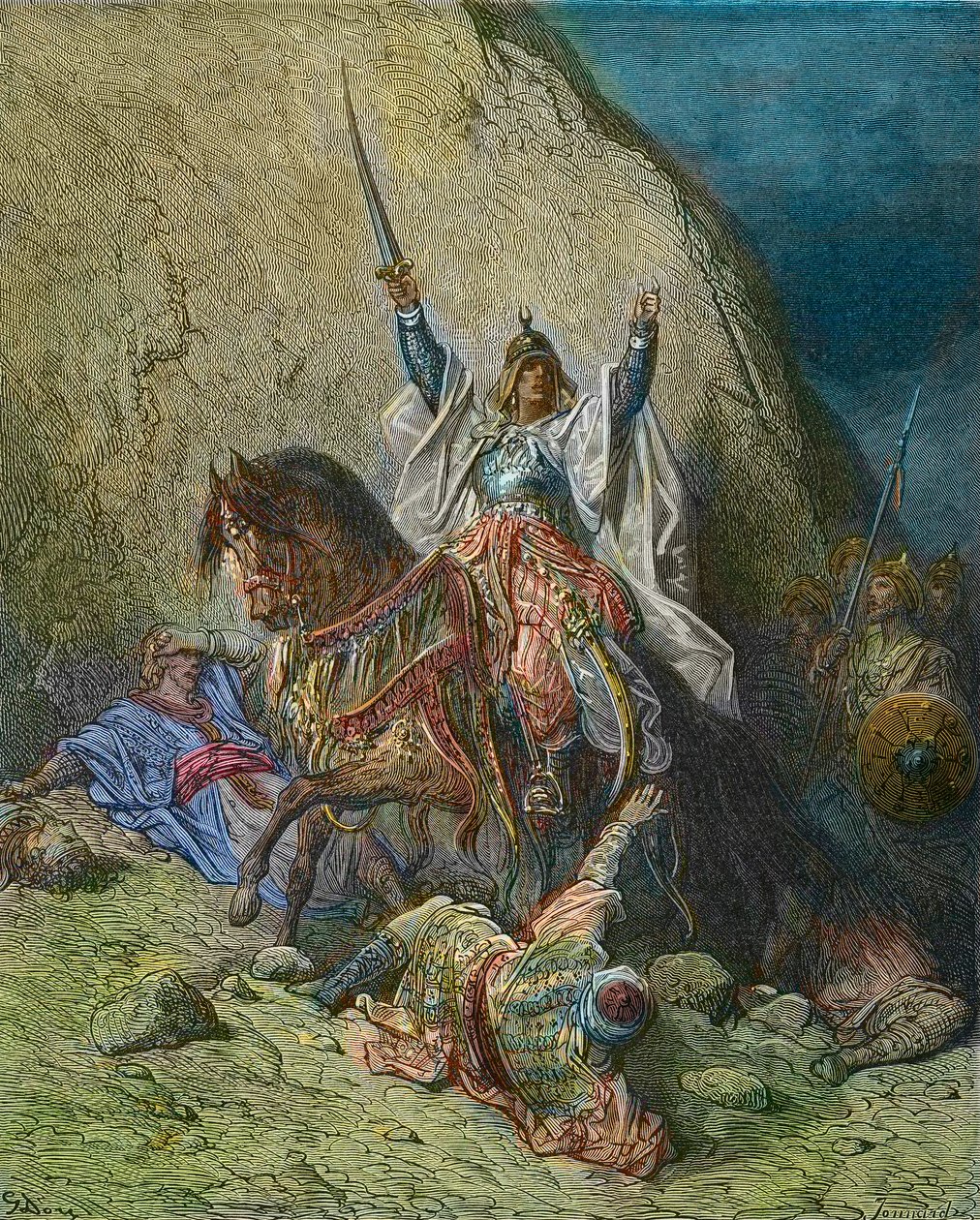Saladyn Wspaniały - Król Saladyn (1138-1193) (Salah al Din Yusuf al-Ayyubi (al Ayyubi) dowódca sił muzułmańskich przeciwko wyprawom krzyżowym - XIX-wieczny kolorowy grawerunek Gustave