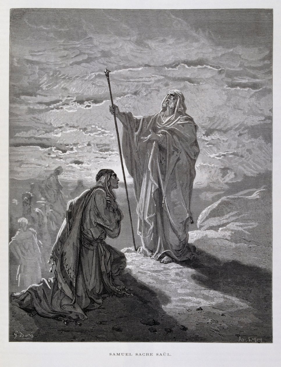 Samuel namaszcza Saula na pierwszego króla Izraela, ilustracja z Biblii Dore