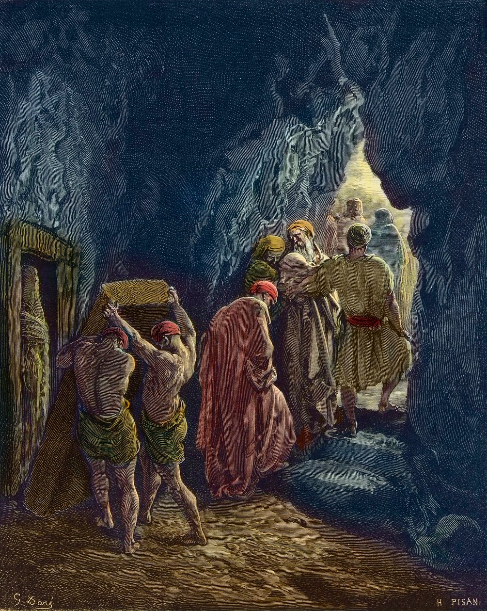 Śmierć Sary ma 127 lat - Pogrzeb żony Abrahama, Sarah - - rycina Gustave Dore - późniejsza kolorystyka autorstwa Gustave Dore