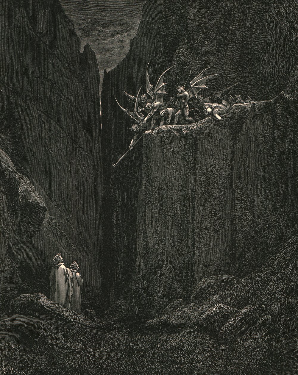 Ledwie jego stopy sięgnęły do najniższego łóżka poniżej, około 1890 roku. autorstwa Gustave Dore