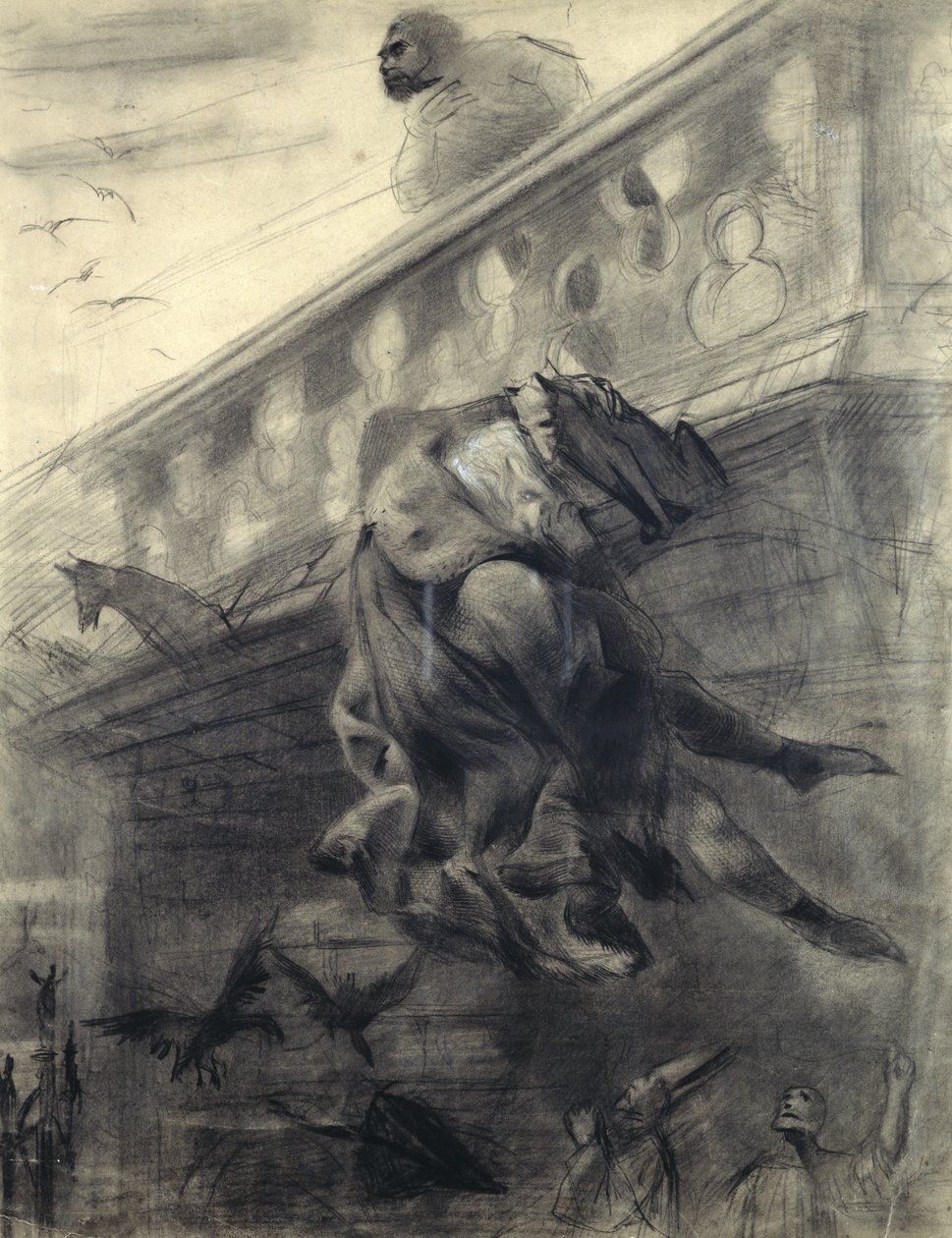 Scena z „Notre-Dame de Paris” Victora Hugo (1802-1885) (ołówek i kreda na papierze) autorstwa Gustave Dore