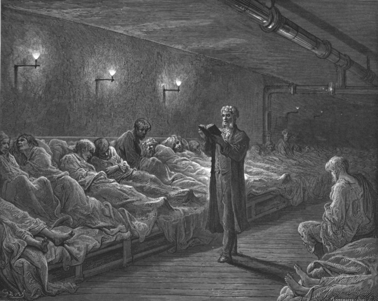 „Czytelnik Pisma Świętego w nocnym schronieniu”, 1872. autorstwa Gustave Dore