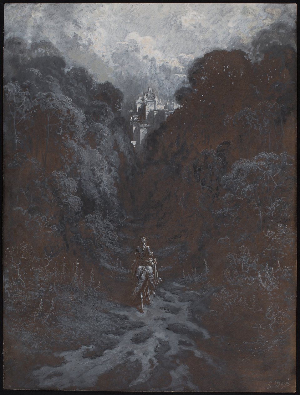 Sir Lancelot zbliża się do zamku Astolat autorstwa Gustave Dore