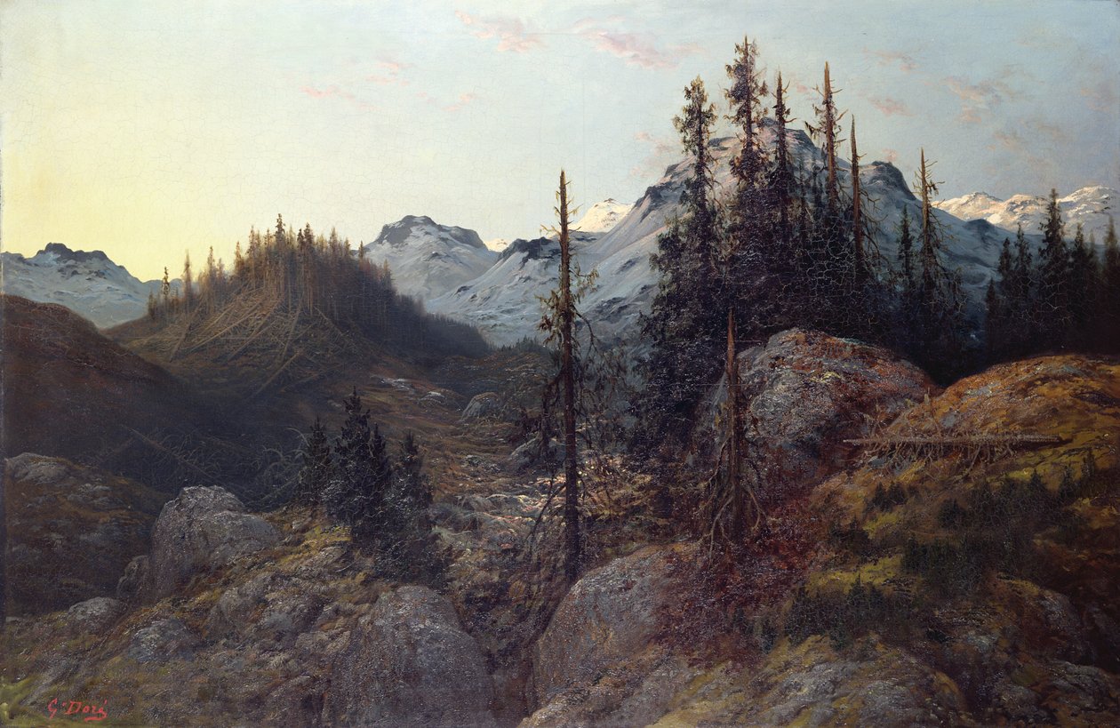 Wschód słońca w Alpach (olej na płótnie) autorstwa Gustave Dore