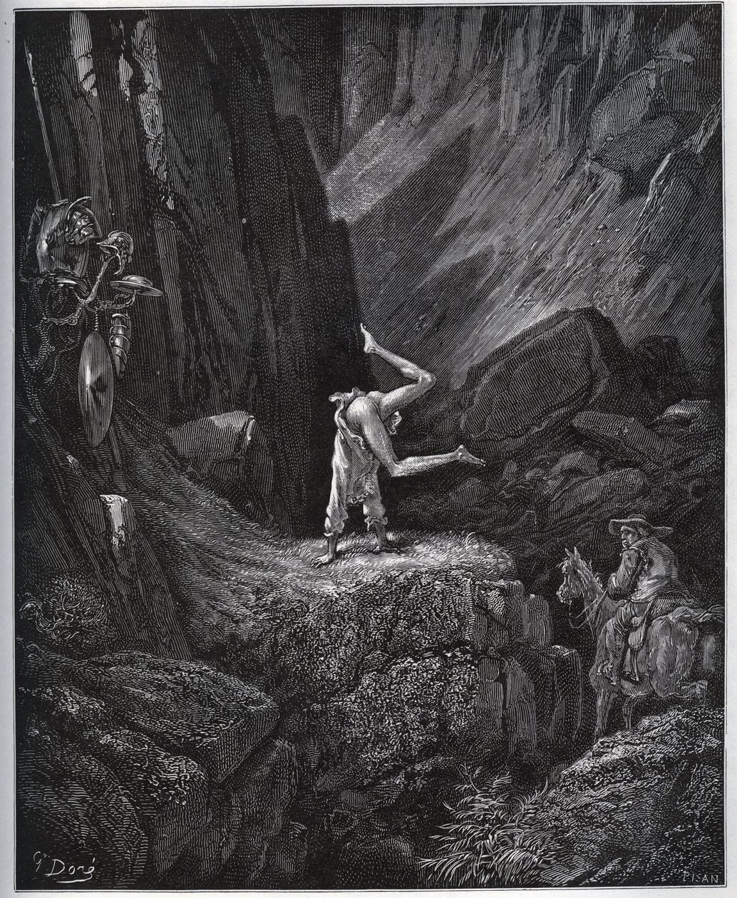 Akrobatyczna pokuta Don Kichota w Sierra Morena – z „Don Kichota z Manchy” Miguela Cervantesa (1547-1616) (Don Kichota) – Drzeworyt wg rysunku Gustave Dore autorstwa Gustave Dore