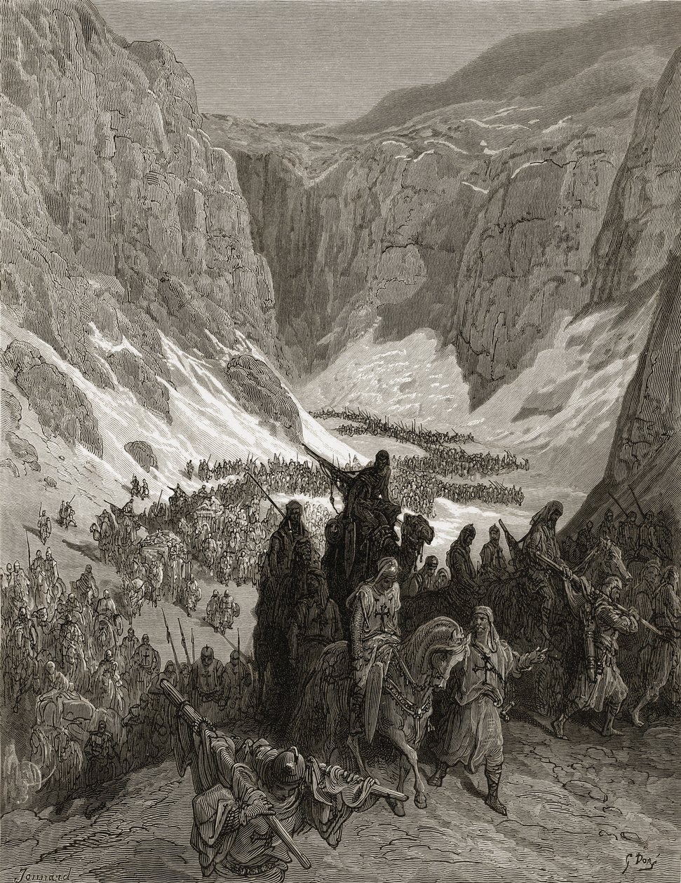 Armia chrześcijańska w górach Judei, ilustracja z „Bibliotheque des Croisades” J-F. Michaud, 1877 (lito) autorstwa Gustave Dore