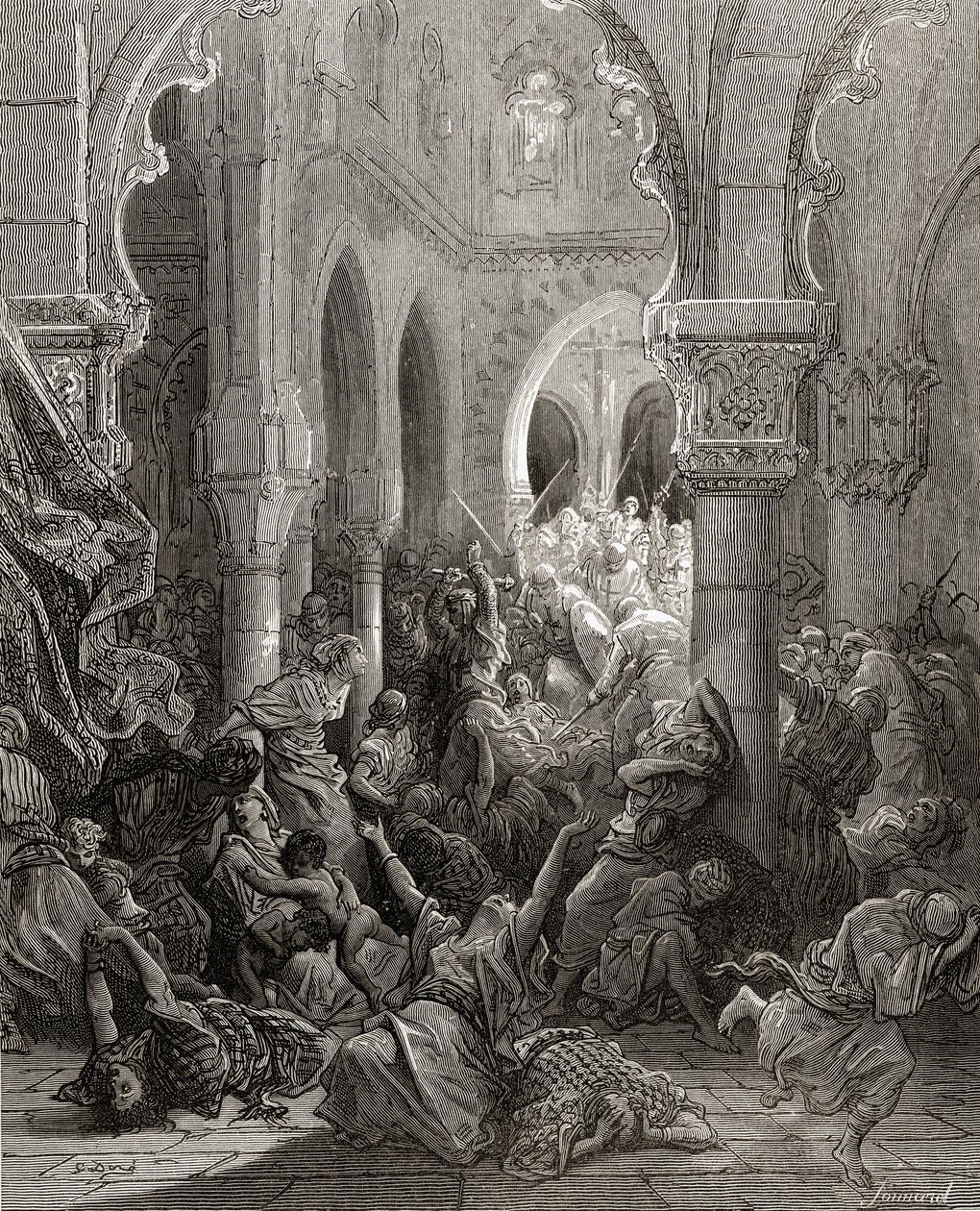 Krzyżowcy mordują mieszkańców Cezarei, ilustracja z „Bibliotheque des Croisades” J-F. Michaud, 1877 r. autorstwa Gustave Dore