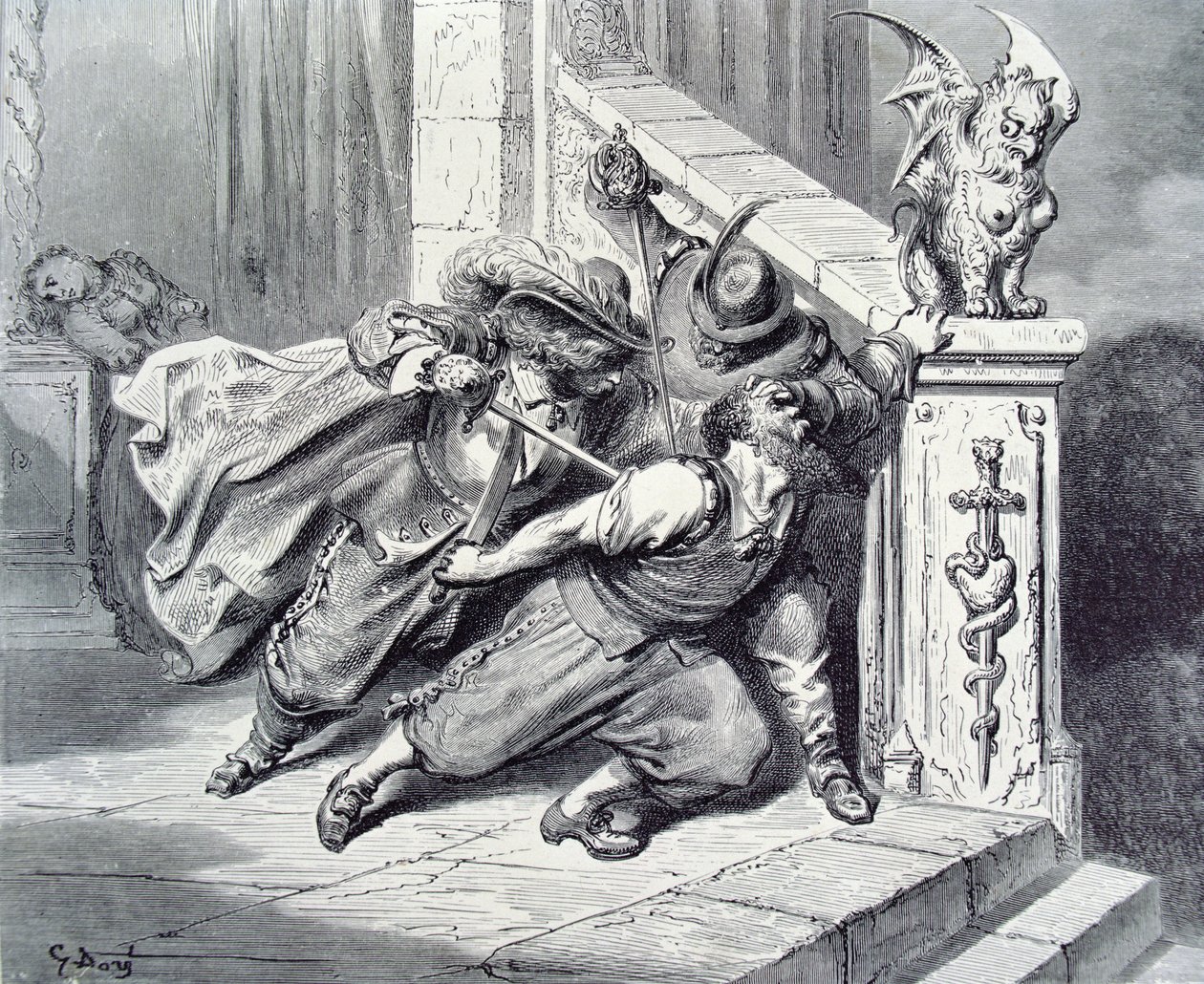 Śmierć Sinobrodego, ilustracja do „Sinobrodego” Charlesa Perraulta (1628-1703) 1893 autorstwa Gustave Dore