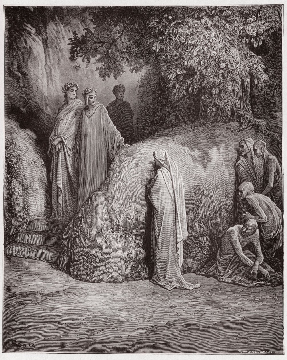 Boska Komedia (La Divina Comedia, La Divine Comedie), Purgatorio, Canto 23: Dante rozpoznaje cień Forese wśród żarłoków - autorstwa Dante Alighieri (1265-1321) - Ilustracja Gustave Dore (1832-1883) autorstwa Gustave Dore