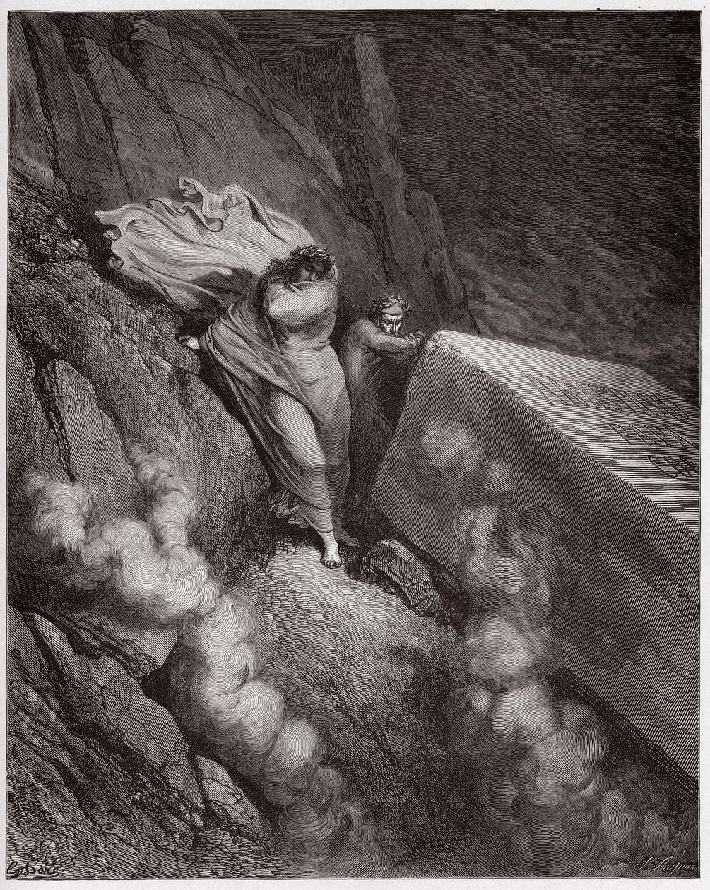 Boska Komedia (La Divina Commedia, La Divine Comedie), Inferno, Canto 11: Płonący grobowiec papieża Anastazjusza II - autorstwa Dante Alighieri (1265-1321) - Ilustracja Gustave Dore (1832-1883) autorstwa Gustave Dore