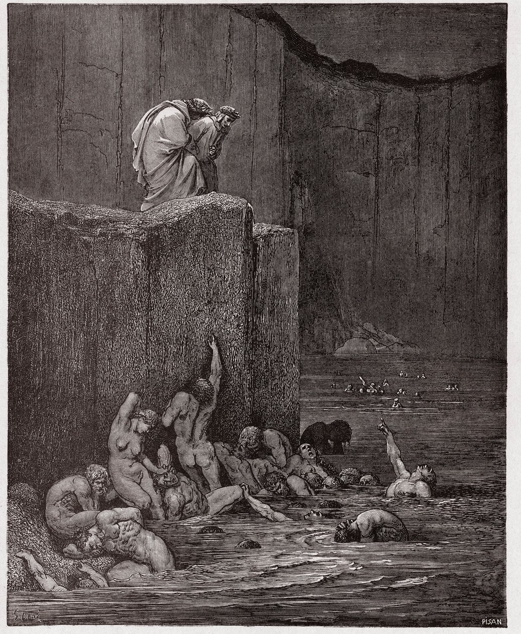 Boska Komedia (La Divina Commedia, La Divine Comedie), Inferno, Canto 18: Kochankowie i pochlebcy w ósmym kręgu - Dante Alighieri (1265-1321) - Ilustracja Gustave Dore (1832-1883) autorstwa Gustave Dore