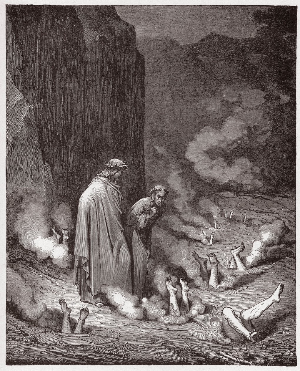 Boska Komedia (La Divina Commedia, La Divine Comedie), Inferno, Canto 19: Dante gani papieża Mikołaja III w czwartej bolgii - Dante Alighieri (1265-1321) - Ilustracja Gustave Dore (1832-1883) autorstwa Gustave Dore