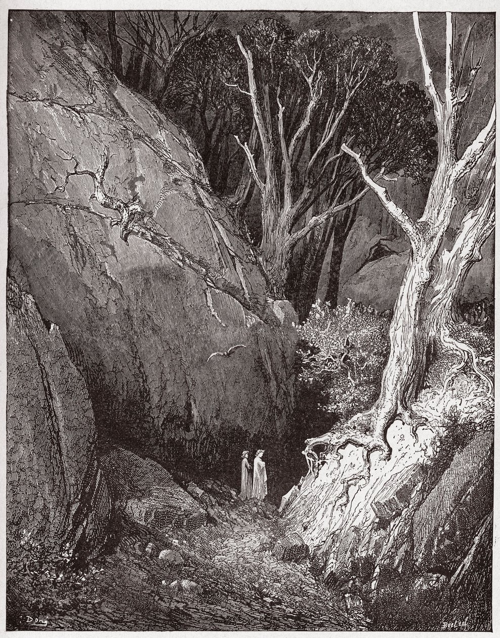 Boska Komedia (La Divina Commedia, La Divine Comedie), Inferno, Canto 1: Wergiliusz i Dante rozpoczynają swoją podróż - Dante Alighieri (1265-1321) - Ilustracja Gustave Dore (1832-1883) autorstwa Gustave Dore