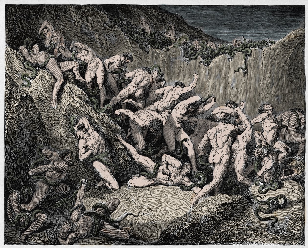 Boska Komedia (La Divina Commedia, La Divine Comedie), Inferno, Canto 24: Złodzieje dręczeni przez węże - Dante Alighieri (1265-1321) - Ilustracja Gustave Dore (1832-1883) autorstwa Gustave Dore