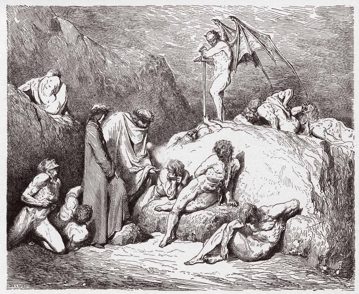 Boska Komedia (La Divina Commedia, La Divine Comedie), Inferno, Canto 28: Okaleczeni siewcy niezgody w dziewiątej Bolgii - Dante Alighieri (1265-1321) - Ilustracja Gustave Dore (1832-1883) autorstwa Gustave Dore