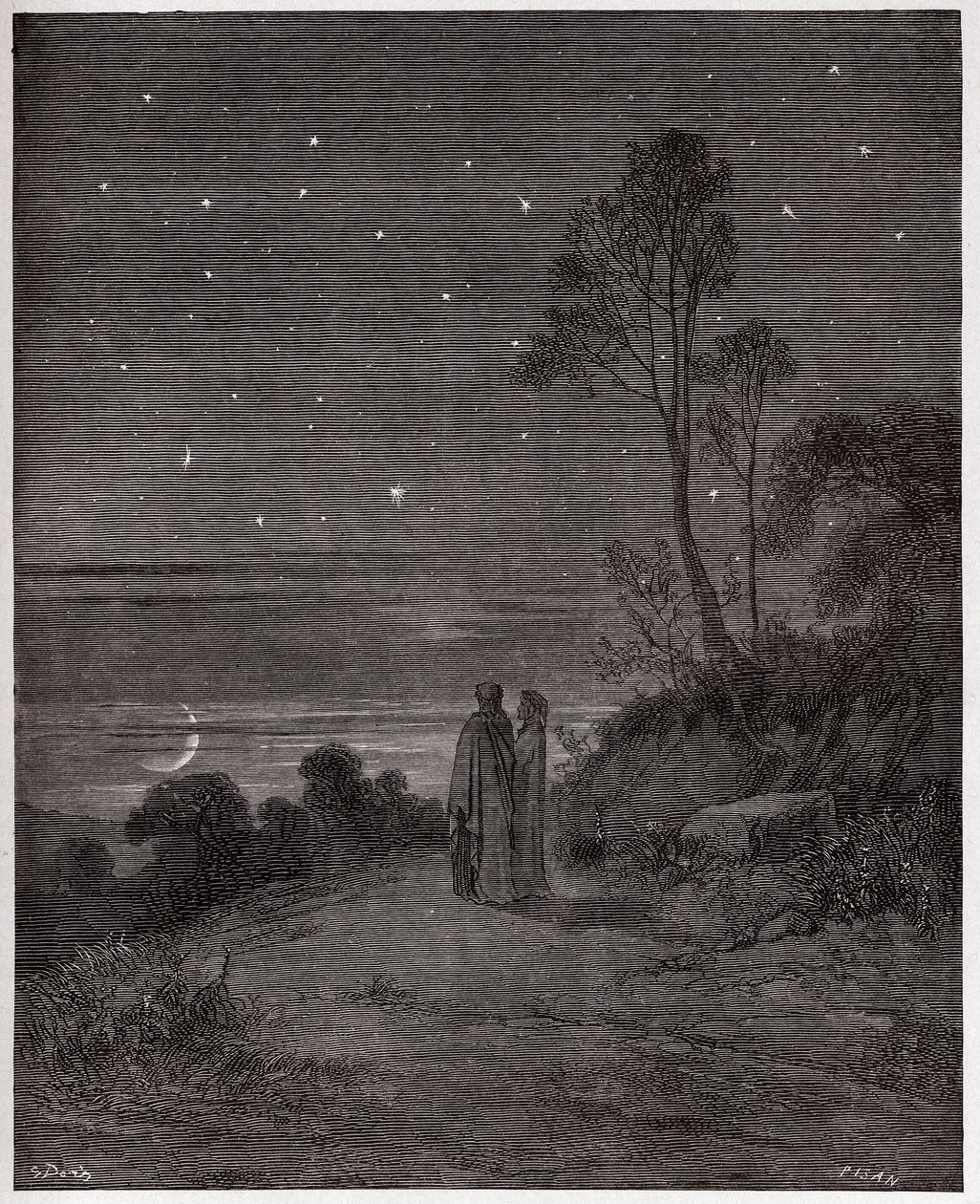 Boska Komedia (La Divina Commedia, La Divine Comedie), Inferno, Canto 2: Ciemne niebo pierwszej nocy - Dante Alighieri (1265-1321) - Ilustracja Gustave Dore (1832-1883) autorstwa Gustave Dore