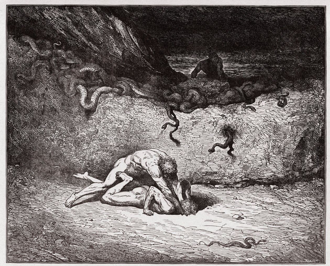 Boska Komedia (La Divina Commedia, La Divine Comedie), Inferno, Canto 30: Męka fałszerzy w dziewiątej Bolgii (Gianni Schicchi) - autorstwa Dante Alighieri (1265-1321) - Ilustracja Gustave Dore (1832-1883) autorstwa Gustave Dore