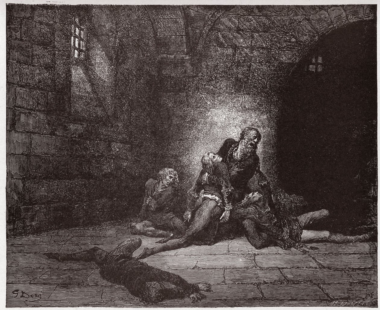 Boska Komedia (La Divina Commedia, La Divine Comedie), Inferno, Canto 33: Gaddo umiera na oczach ojca - Dante Alighieri (1265-1321) - Ilustracja Gustave Dore (1832-1883) autorstwa Gustave Dore