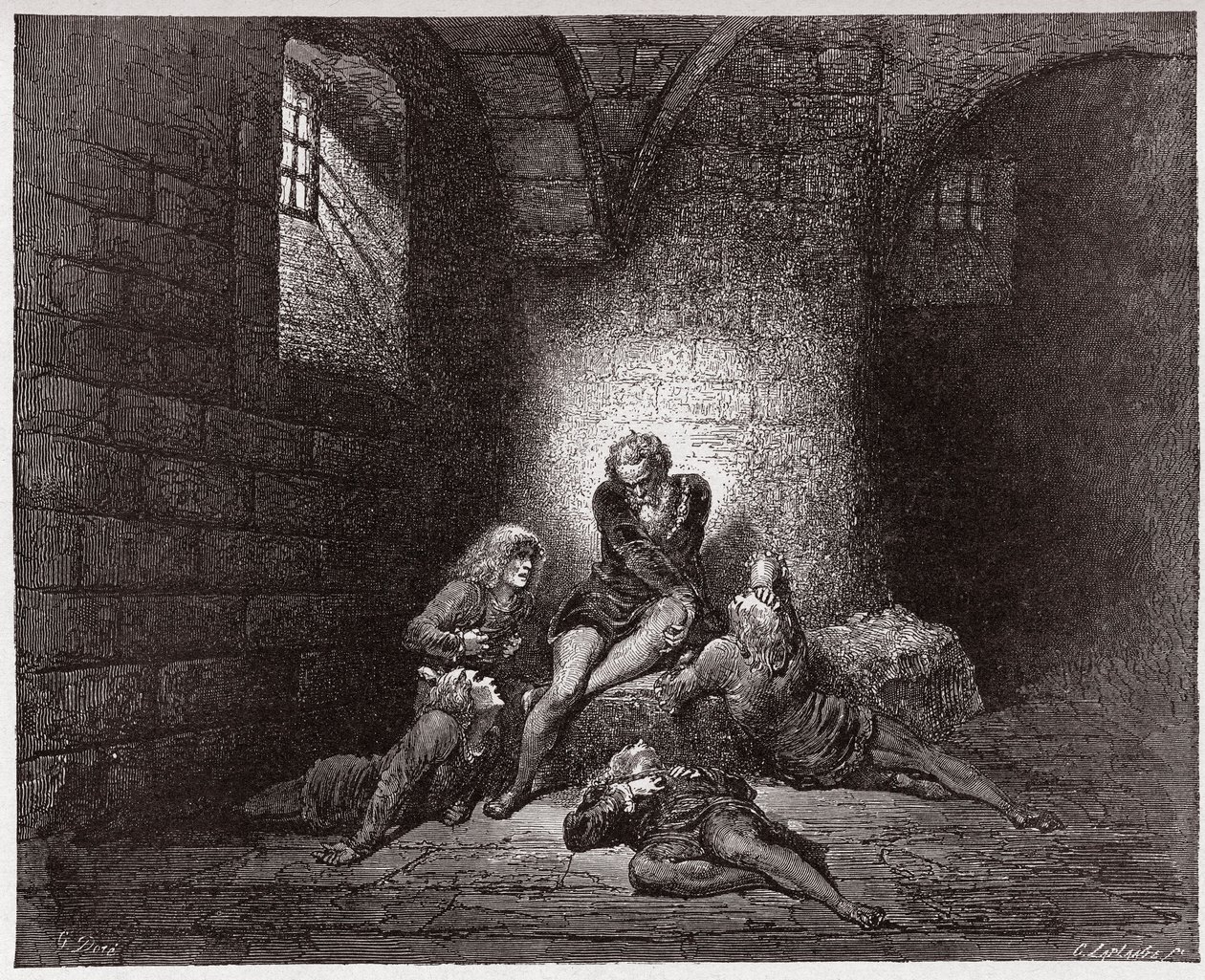 Boska Komedia (La Divina Commedia, La Divine Comedie), Inferno, Canto 33: Ugolino i jego synowie pogrążeni w śmierci i głodzie - Dante Alighieri (1265-1321) - Ilustracja Gustave Dore (1832-1883) autorstwa Gustave Dore