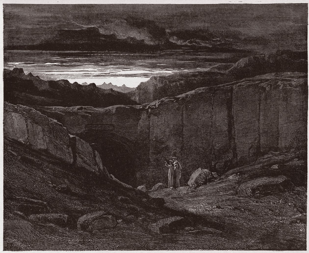 Boska Komedia (La Divina Commedia, La Divine Comedie), Inferno, Canto 3: Wergiliusz i Dante u bram piekła - autorstwa Dante Alighieri (1265-1321) - Ilustracja Gustave Dore (1832-1883) autorstwa Gustave Dore