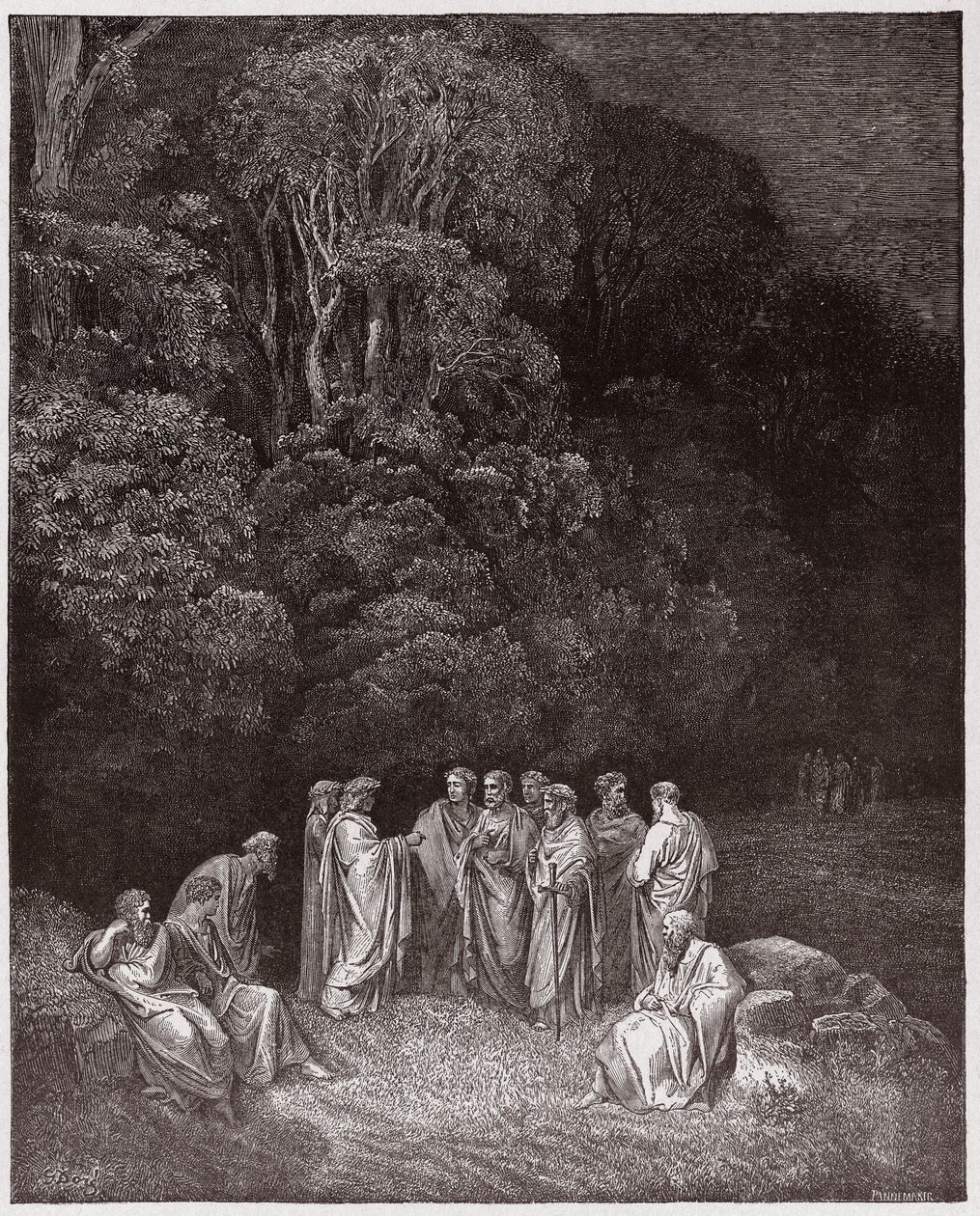Boska Komedia (La Divina Commedia, La Divine Comedie), Inferno, Canto 4: Homer, poeci i bohaterowie w Otchłani - Dante Alighieri (1265-1321) - Ilustracja Gustave Dore (1832-1883) autorstwa Gustave Dore