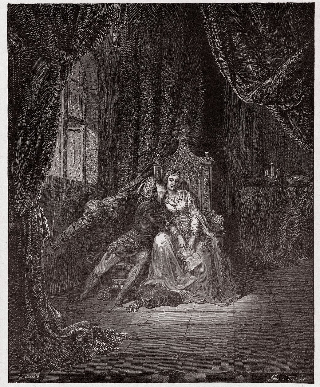 Boska Komedia (La Divina Commedia, La Divine Comedie), Inferno, Canto 5: Paolo and Francesca - autorstwa Dante Alighieri (1265-1321) - Ilustracja Gustave Dore (1832-1883) autorstwa Gustave Dore