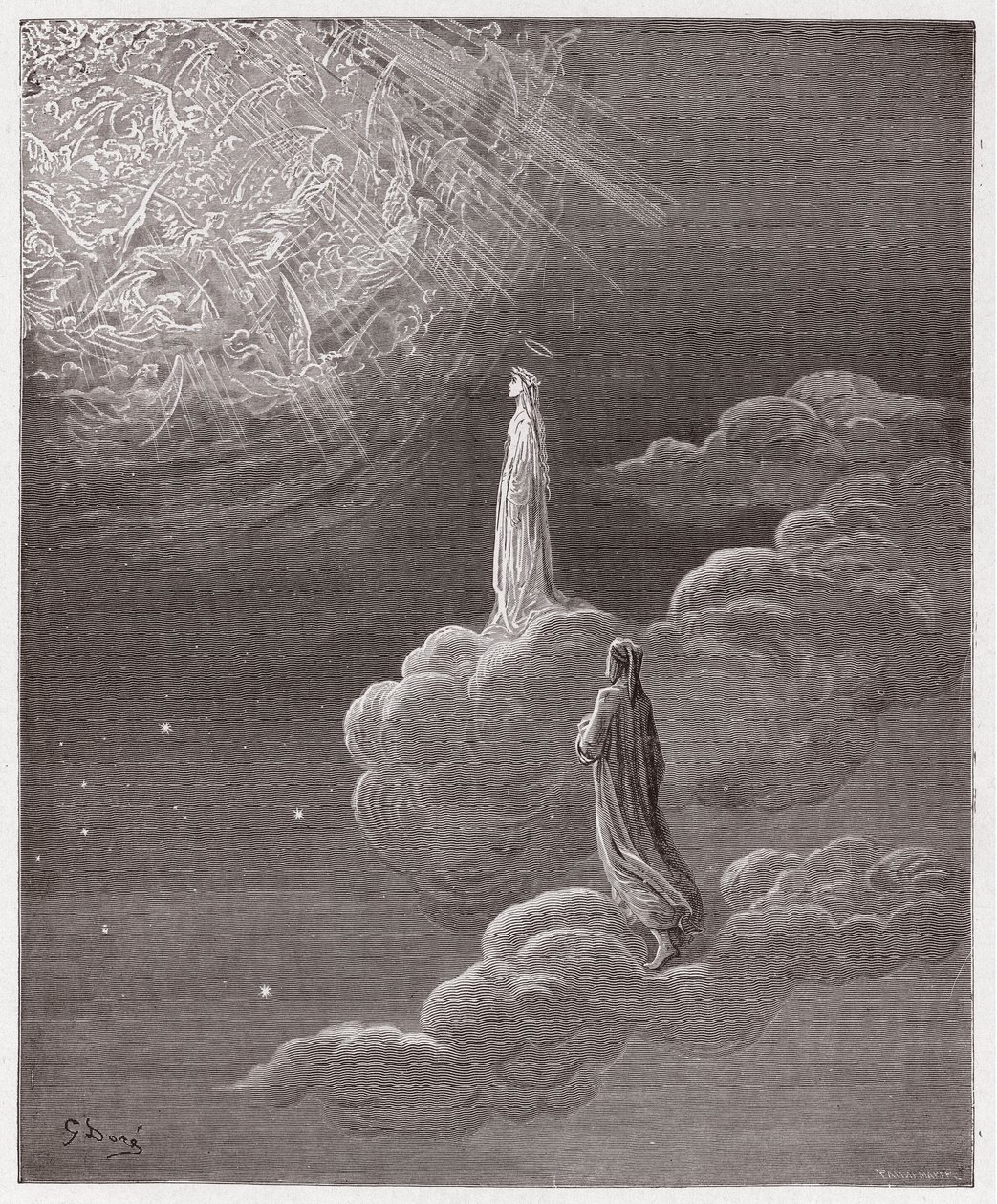 Boska Komedia (La Divina Commedia, La Divine Comedie), Paradiso, Canto 14: Dante and Beatrice przetłumaczone na sferę Marsa - Dante Alighieri (1265-1321) - Ilustracja Gustave Dore (1832-1883) autorstwa Gustave Dore