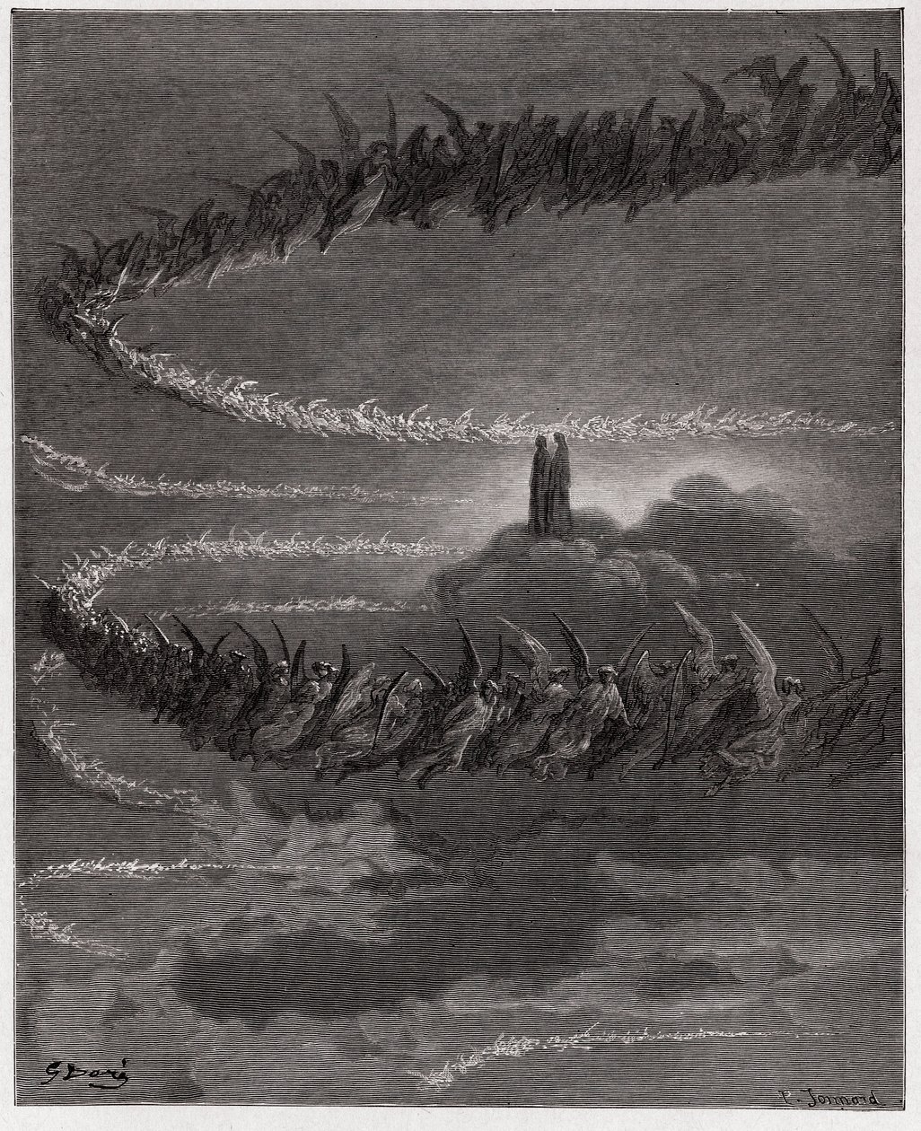 Boska Komedia (La Divina Commedia, La Divine Comedie), Paradiso, Canto 18: W sferze Jowisza błogosławione dusze krążą, tworząc litery - Dante Alighieri (1265-1321) - Ilustracja Gustave Dore (1832-1883) autorstwa Gustave Dore