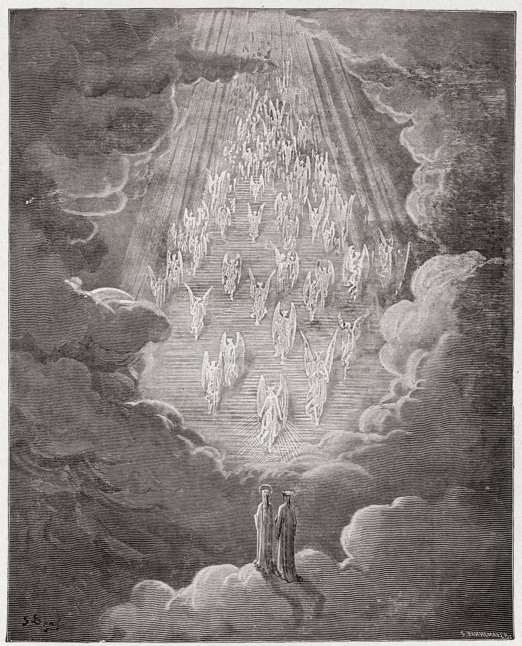 Boska Komedia (La Divina Commedia, La Divine Comedie), Paradiso, Canto 21: Beatrice i Dante w sferze Saturna - autorstwa Dante Alighieri (1265-1321) - Ilustracja Gustave Dore (1832-1883) autorstwa Gustave Dore