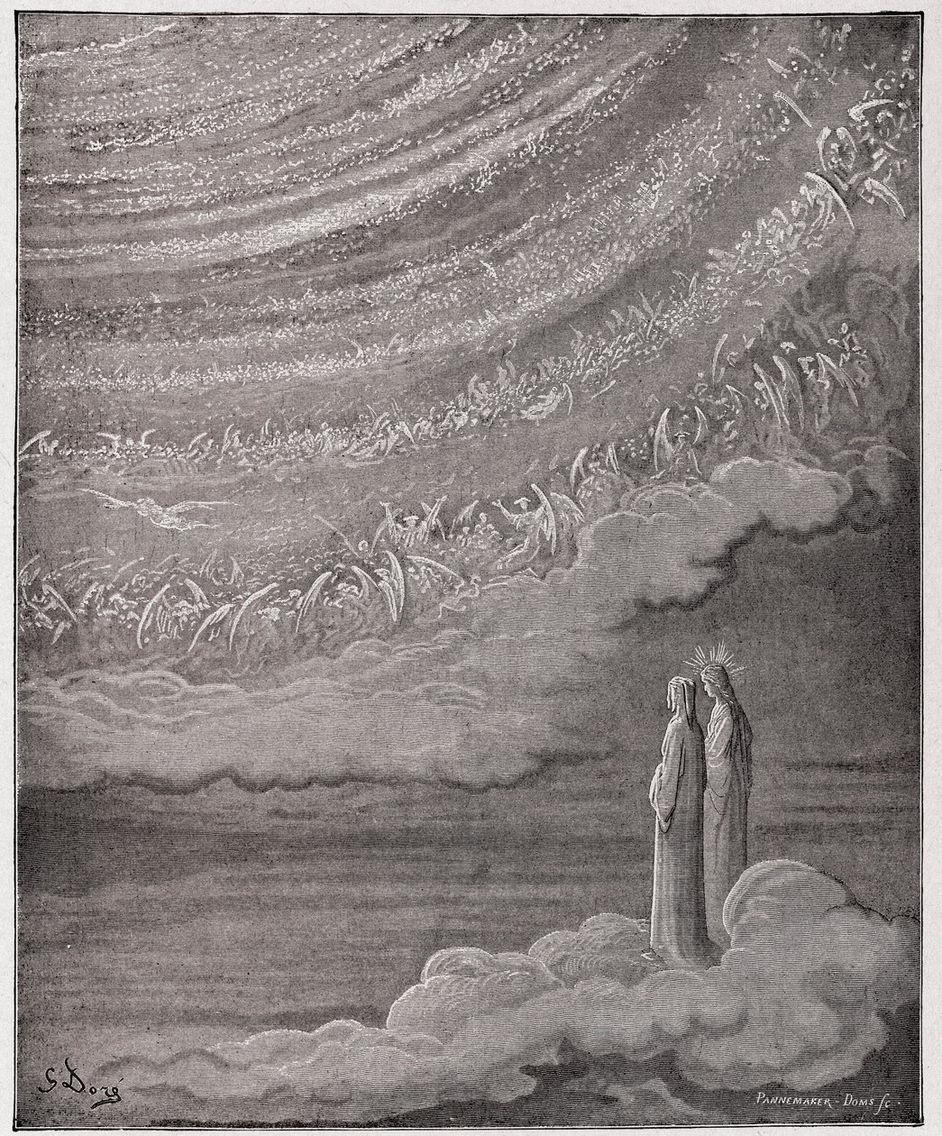 Boska Komedia (La Divina Commedia, La Divine Comedie), Paradiso, Canto 28: Błyszczący zastęp niebios - Dante Alighieri (1265-1321) - Ilustracja Gustave Dore (1832-1883) autorstwa Gustave Dore