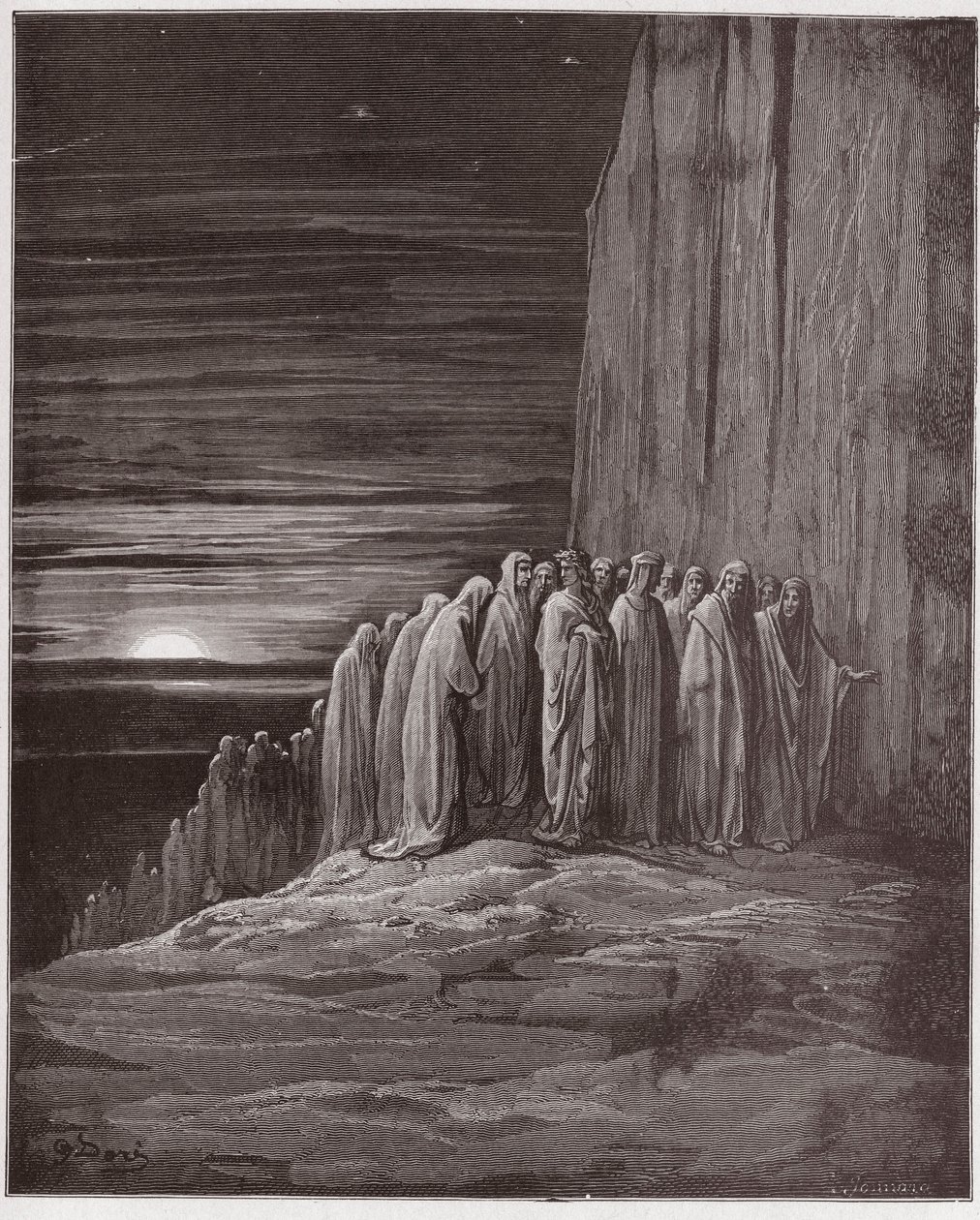 Boska Komedia (La Divina Commedia, La Divine Comedie), Purgatorio, Canto 18: Mnóstwo leniwych - Dante Alighieri (1265-1321) - Ilustracja Gustave Dore (1832-1883) autorstwa Gustave Dore
