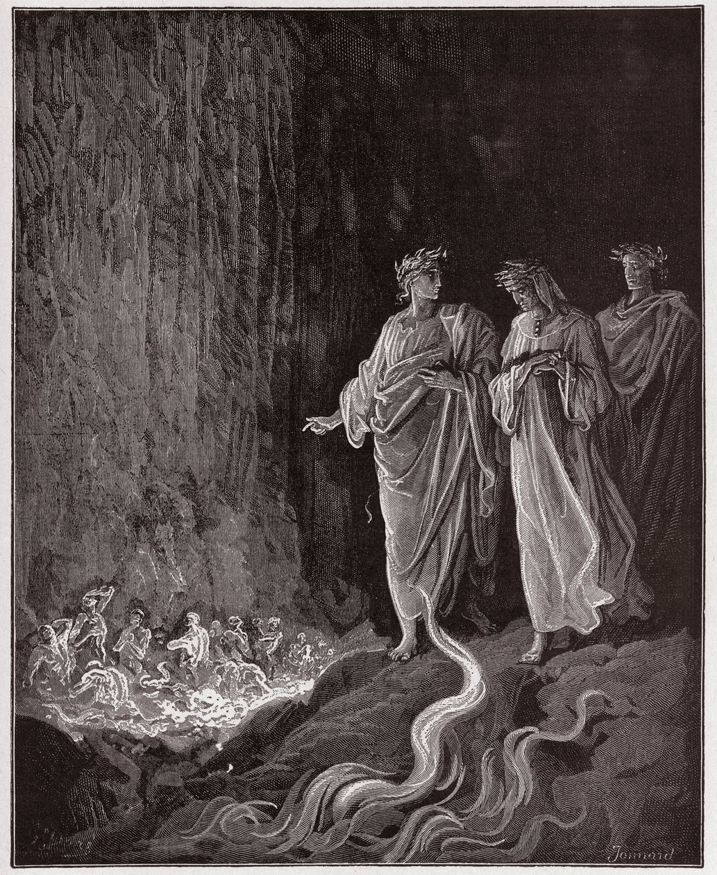 Boska Komedia (La Divina Commedia, La Divine Comedie), Purgatorio, Canto 25: Poeci w siódmym kręgu - Dante Alighieri (1265-1321) - Ilustracja Gustave Dore (1832-1883) autorstwa Gustave Dore