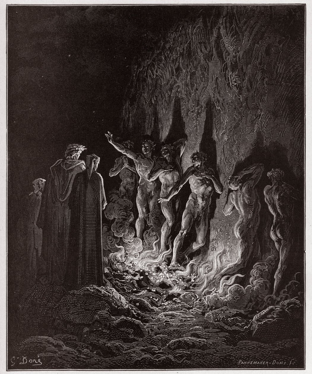 Boska Komedia (La Divina Commedia, La Divine Comedie), Purgatorio, Canto 25: Pożądliwe przejście przez ogień w siódmym kręgu - Dante Alighieri (1265-1321) - Ilustracja Gustave Dore (1832-1883) autorstwa Gustave Dore