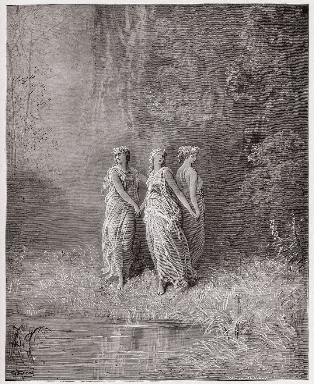 Boska komedia (La Divina Commedia, La Divine Comedie), Purgatorio, Canto 29: Dobroczynność, nadzieja i wiara – Dante Alighieri (1265-1321) – Ilustracja Gustave Dore (1832-1883) autorstwa Gustave Dore