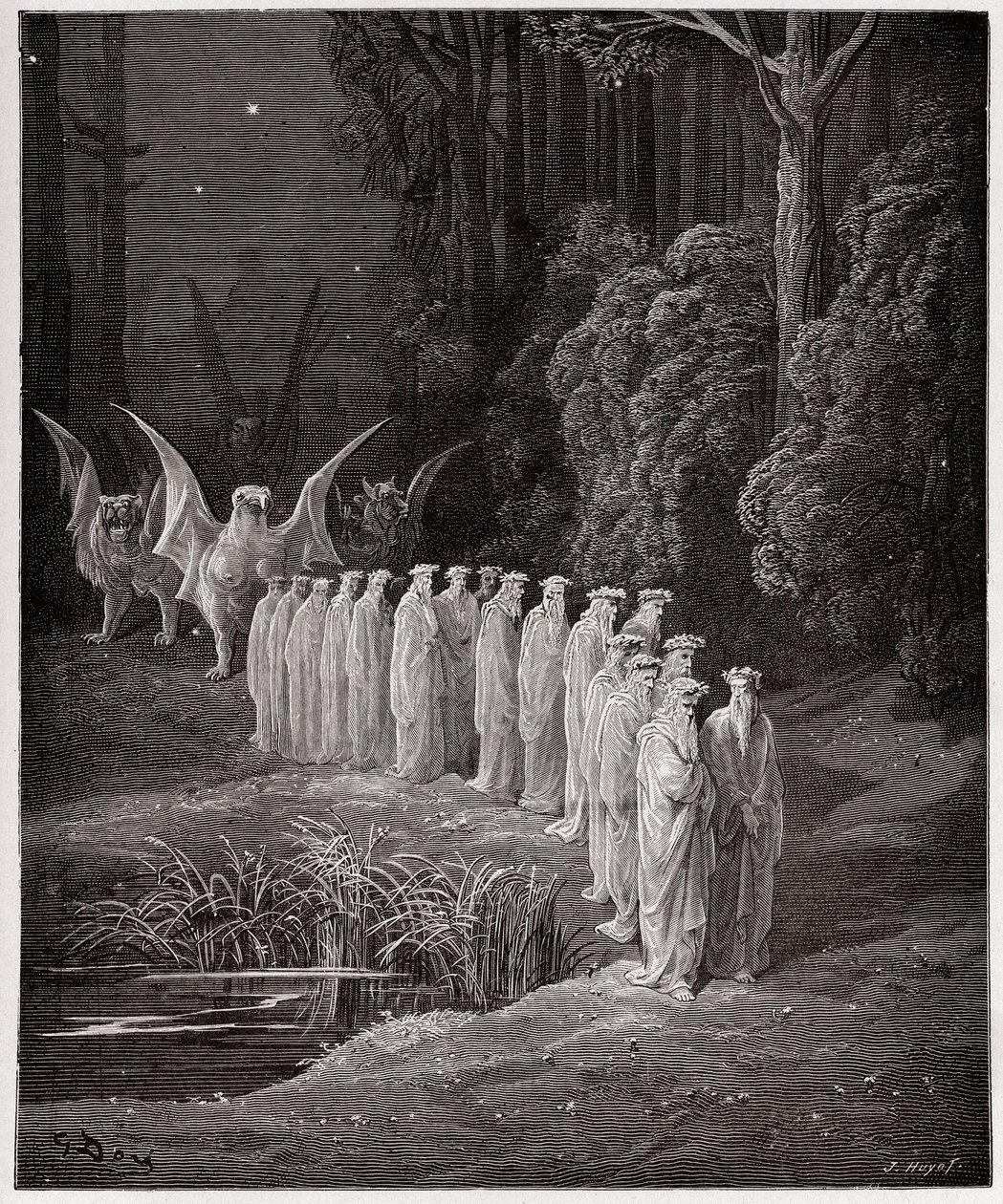 Boska Komedia (La Divina Commedia, La Divine Comedie), Purgatorio, Canto 29: 24 starszych w apokaliptycznej procesji - Dante Alighieri (1265-1321) - Ilustracja Gustave Dore (1832-1883) autorstwa Gustave Dore