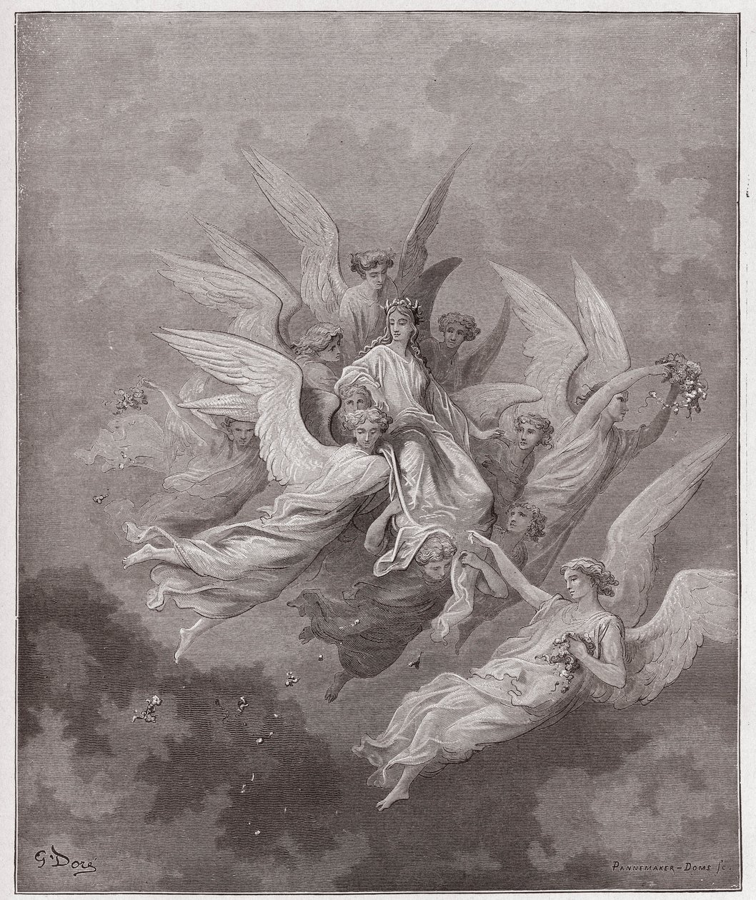 Boska Komedia (La Divina Commedia, La Divine Comedie), Purgatorio, Canto 30: Beatrice wśród aniołów - Dante Alighieri (1265-1321) - Ilustracja Gustave Dore (1832-1883) autorstwa Gustave Dore