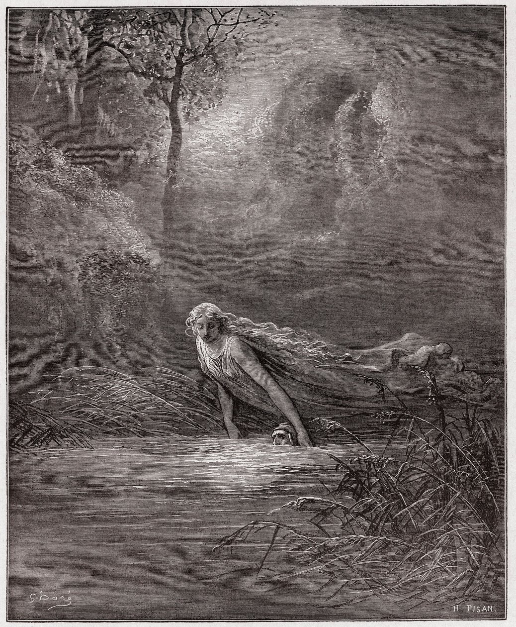 Boska Komedia (La Divina Commedia, La Divine Comedie), Purgatorio, Canto 31: Dante zanurzony w rzece Lete - autorstwa Dante Alighieri (1265-1321) - Ilustracja Gustave Dore (1832-1883) autorstwa Gustave Dore