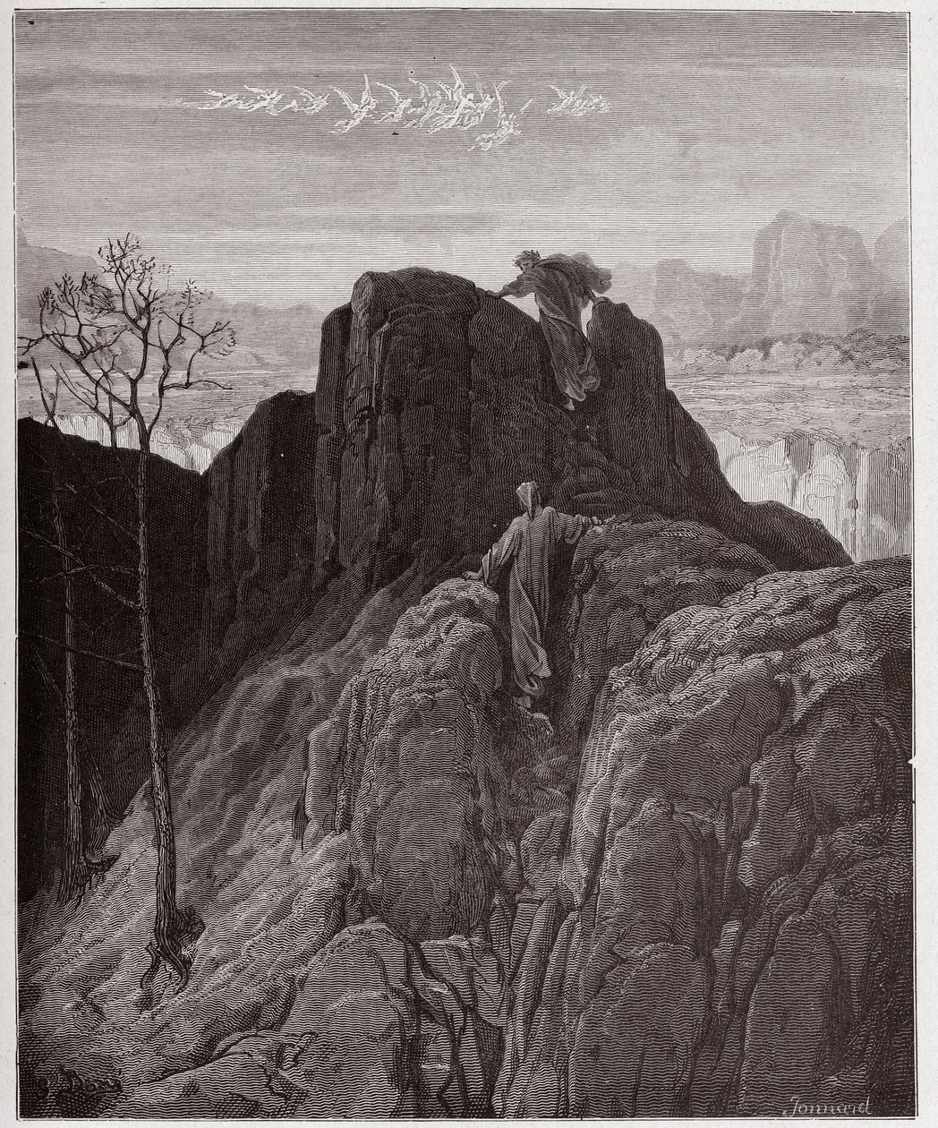 Boska Komedia (La Divina Commedia, La Divine Comedie), Purgatorio, Canto 4: Wergiliusz prowadzi Dantego po nierównym zboczu góry - autorstwa Dante Alighieri (1265-1321) - Ilustracja Gustave Dore (1832-1883) autorstwa Gustave Dore