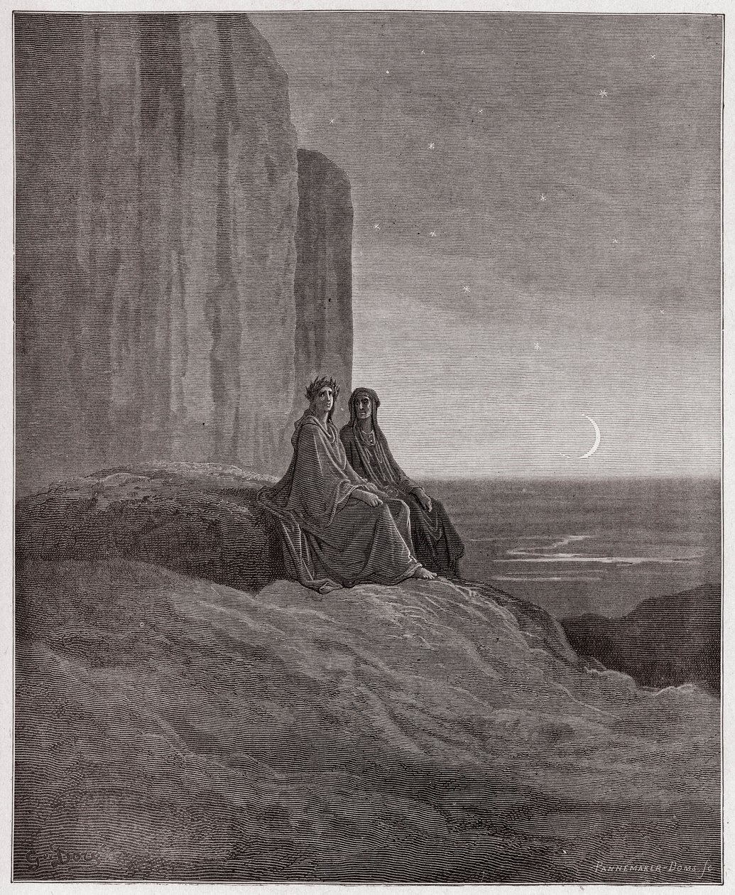 Boska Komedia (La Divina Commedia, La Divine Comedie), Purgatorio, Canto 9: Twilight - autorstwa Dante Alighieri (1265-1321) - Ilustracja Gustave Dore (1832-1883) autorstwa Gustave Dore