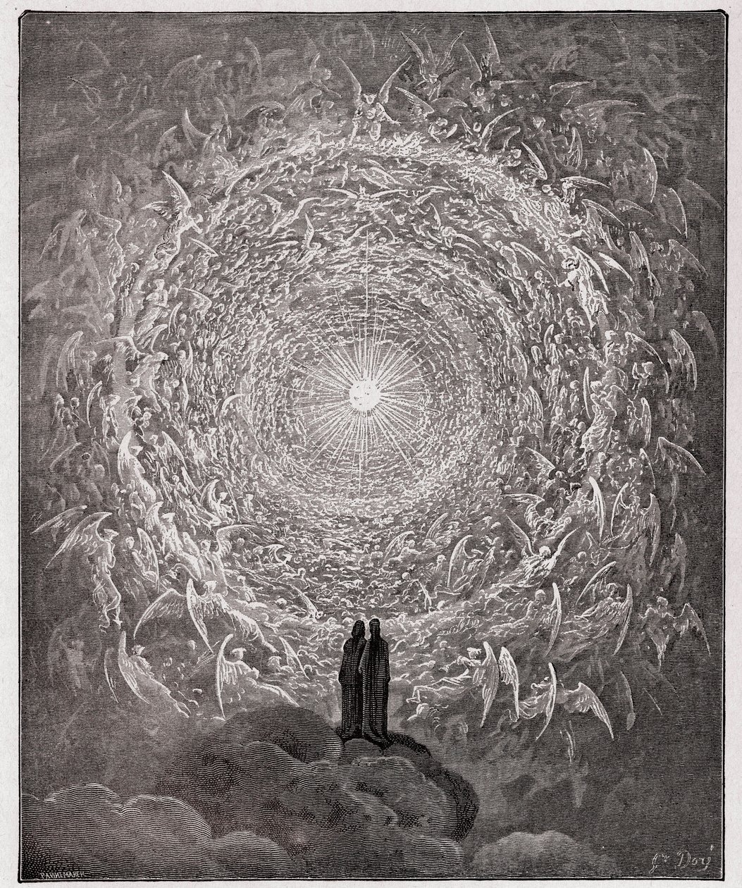 Boska Komedia, Paradiso, Canto 31: Święty tłum tworzy różę w Empireum (Rose Celeste) - Dante Alighieri (1265-1321) autorstwa Gustave Dore