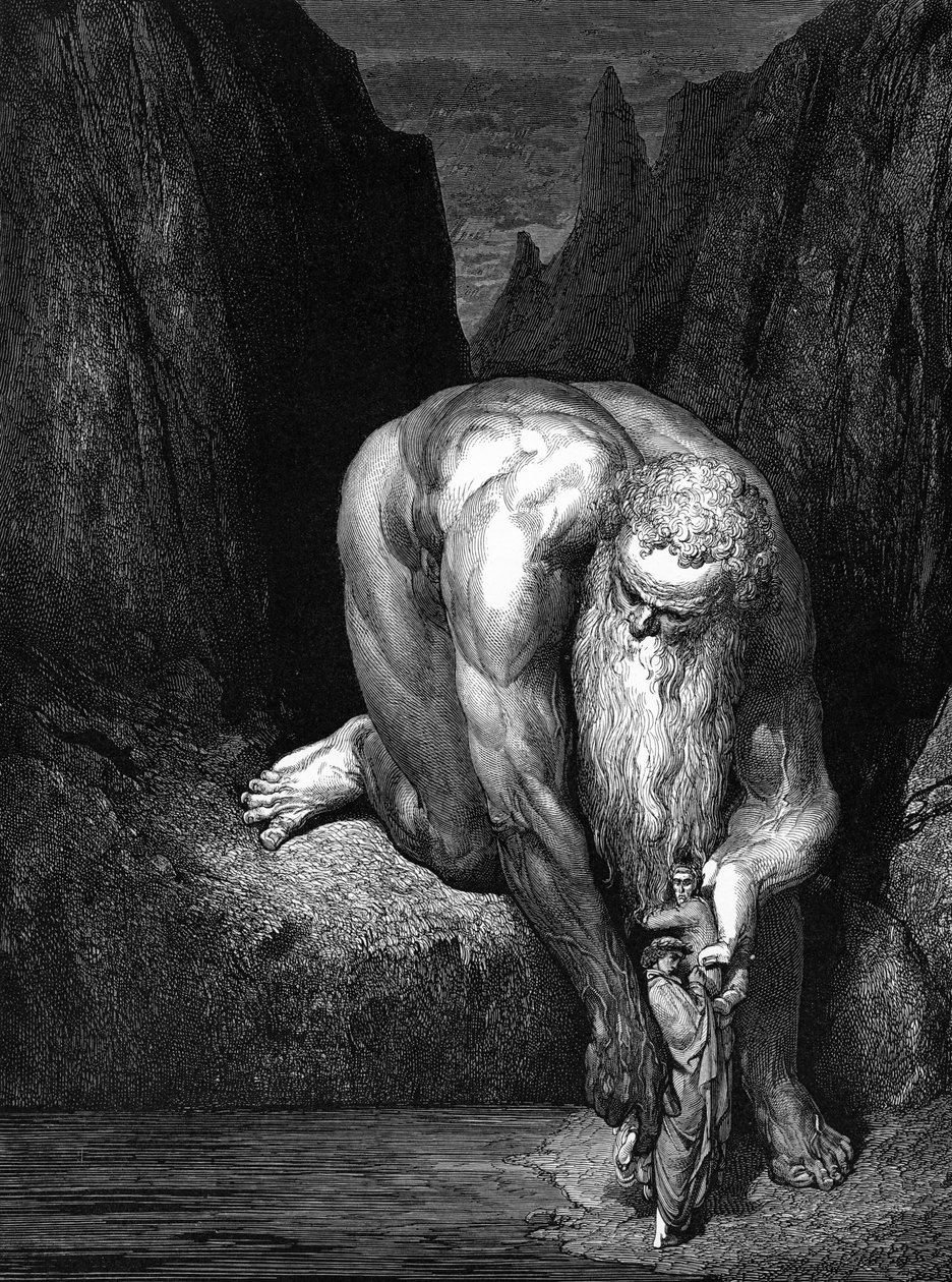 Boska komedia autorstwa Dantego: Olbrzymi Antaeus. autorstwa Gustave Dore