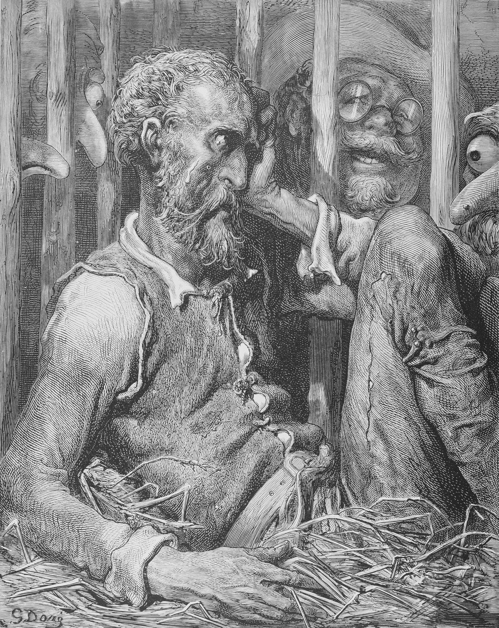 Zaklęcie Don Kichota, z „Don Kichota z Manchy” Miguela Cervantesa (1547-1616) rytowane przez Heliodore Joseph Pisan (1822-90) c.1868 autorstwa Gustave Dore