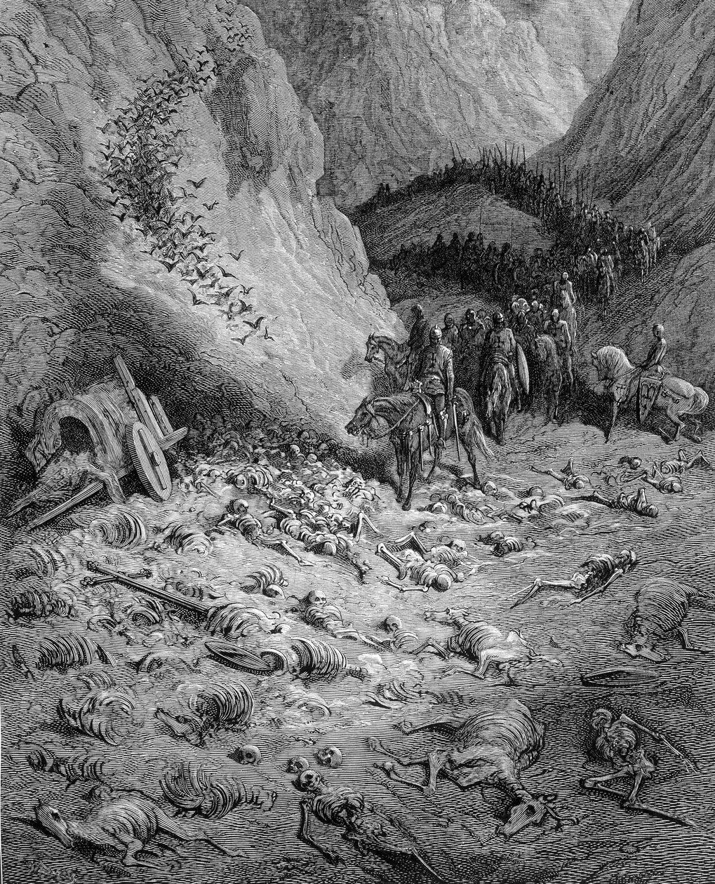 The Forward: Armee of Crusaders spotykający zmarłych z poprzedniej fali krzyżowców - grawerunek Gustave Doré autorstwa Gustave Dore